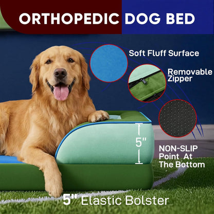Comfort Expression Orthopedic Dog Bed for Extra Large Dogs 42x30 Inch, Waterproof Egg Crate Foam XL Pet Bed with Removable Bolsters, Dog Couch with Washable Cover & Non-Slip Bottom, Grey - Colors A