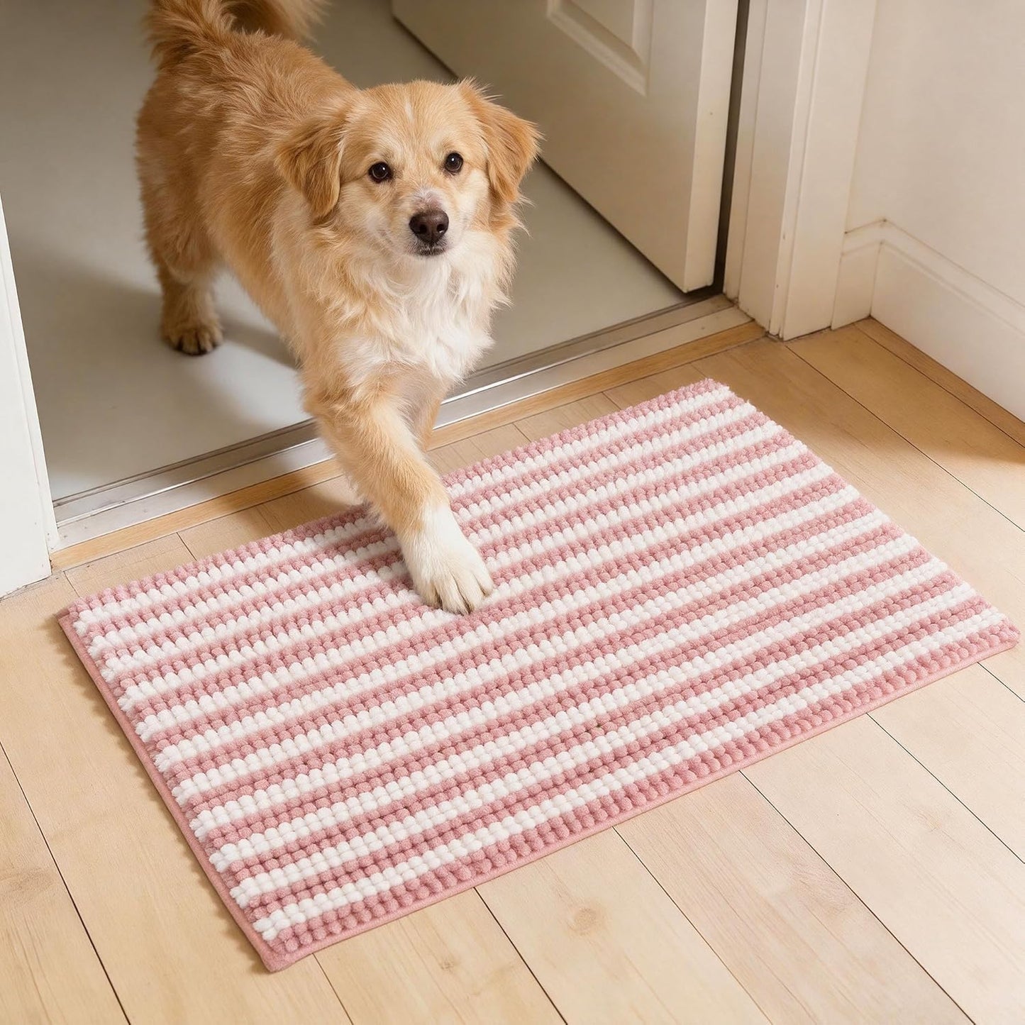 Dog Door Mat for Muddy Paws - Absorbent Quick-Dry Non-Slip Washable Chenille Pet Rug, Indoor Entryway Mat for Front Door & Crate (Brown, 24" L*16" W)