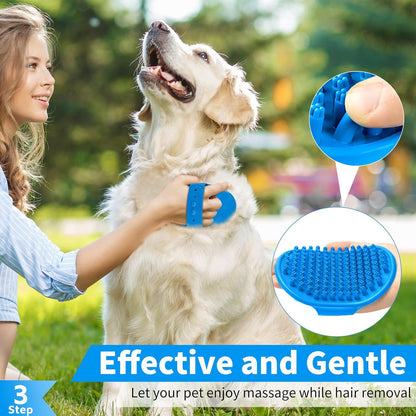 Comotech 3-in-1 Dog Grooming Brush | Adjustable Handle Shampoo Brush & Scrubber for Short & Long Haired Dogs & Cats (Blue Blue White)