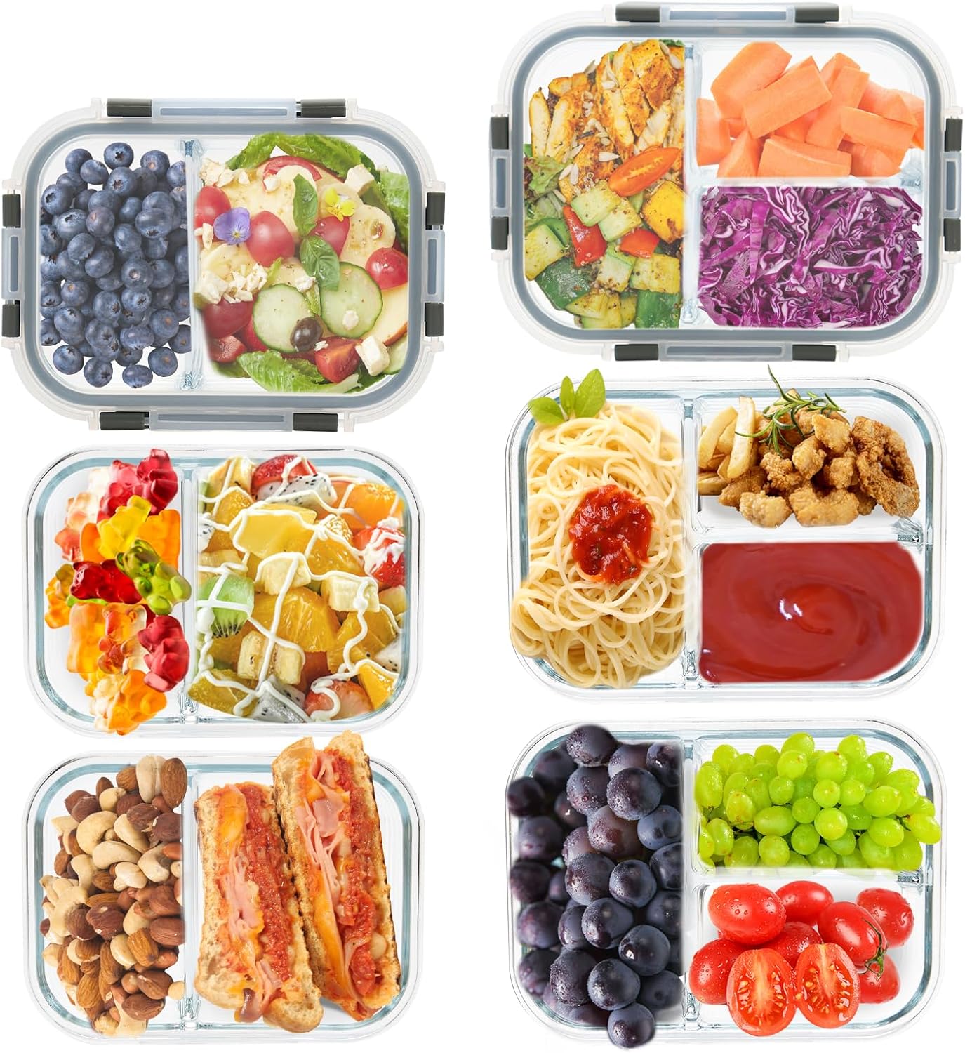 GULFLIN 24-Piece Small Glass Food Storage Containers with Lids Airtight, 1.5 Cup Meal Prep Containers Set, Microwave&Dishwasher Safe, Leak-Proof, BPA-Free, Grey