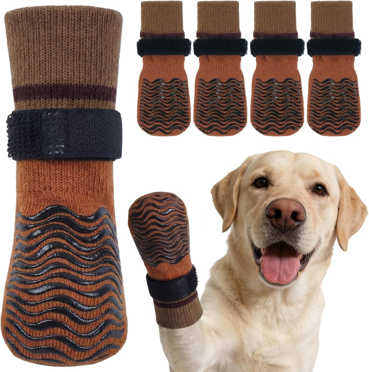 Kuoser Non Slip Dog Socks for Hardwood Floors, Dog Grippy Socks with Double-Sided Traction, Anti Slip Dogs Booties Paw Protectors to Prevent Licking Paws for Small Medium Large Senior Dogs, 4 Pack-M