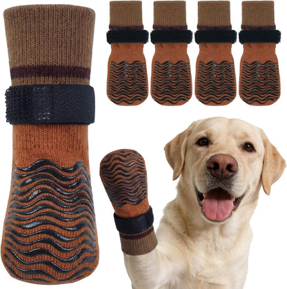 Kuoser Non Slip Dog Socks for Hardwood Floors, Dog Grippy Socks with Double-Sided Traction, Anti Slip Dogs Booties Paw Protectors to Prevent Licking Paws for Small Medium Large Senior Dogs, 4 Pack-M