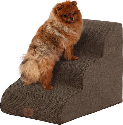 Joydeco Dog Stairs for Bed 17.1" H, 3-Step Pet Steps for Small Dogs and Cats, Dog Steps for High Bed, Non-Slip Balanced Ramp Indoor Pet Stairs, Beige