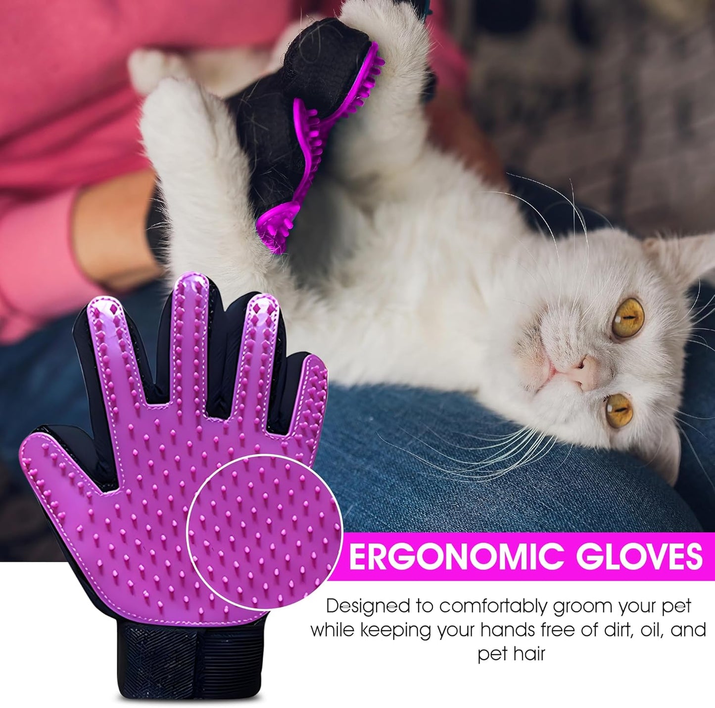 Upgrade Pet Grooming Gloves, Grooming Gloves for Dogs, Cats, Rabbits & Horses with Long and Short Hair, Efficient Pets Hair Remover Mittens - 1 Pair (Blue)