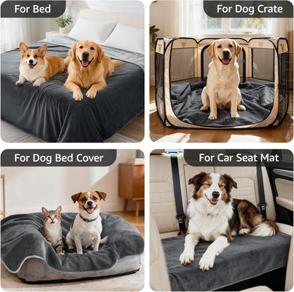 LOOBANI Waterproof Blanket for Bed: Reversible Soft Flannel Twin Bed Blanket 60" x 80", Leakproof Throw Spill-Proof Dog Pet Blanket for Couch Cover, Movie Time, Camping, Travel, Grey