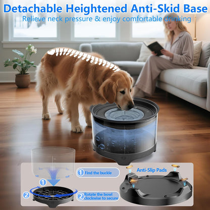 5.5L No Spill Water Bowl for Dogs, 1.45Gallon No Splash Large Dog Water Bowl with Floating Disk, Spill Proof Slow Drinking Dog Bowl for Messy Drinkers and Senior Dogs Indoor/Outdoor Use Gray