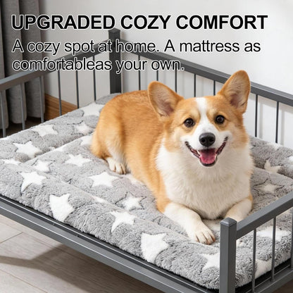 Dog Bed Mat, Reversible Crate Pad & Cute Dog Bed - Machine Washable Kennel Mat with Ultra Soft for Small Dogs (Cool/Warm), 24" x 18", Grey&Star