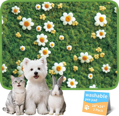 Washable Pee Pads for Dogs, Reusable Puppy Potty Training Pads, Ultra-Absorbent Thick Waterproof Leak-Proof Non-Slip Pads & Mat for Crate, Playpen, Floor, Whelping & Housebreaking , 2 Pack 18"x24"