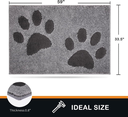 PURRUGS Dirt Trapping Door Mat 20" x 31.5", Non-Skid/Slip Machine Washable Microfiber Entryway Rug, Dog Doormat, Super Absorbent Welcome Mat for Muddy Wet Shoes and Paws, Grey