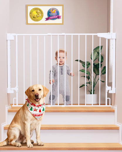 Cumbor 29.2–43" Baby Gate for Stairs, Hardware Mounted (Drill Required), Expandable No Bottom Bar Dog Gate, Auto Close Extra Wide Walk Thru, Pet & Toddler Proof Gate, Top & Bottom of Stairways(Black)
