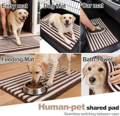 pobopobo Dog Door Mat for Muddy Paws - Absorbent & Washable Chenille Rug, Non-Slip Dirt Trapper for Indoor Outdoor Entryway, Quick Dry Pet Mat for Muddy Dogs (Striped Gray-Blue&White, 24" x 16")