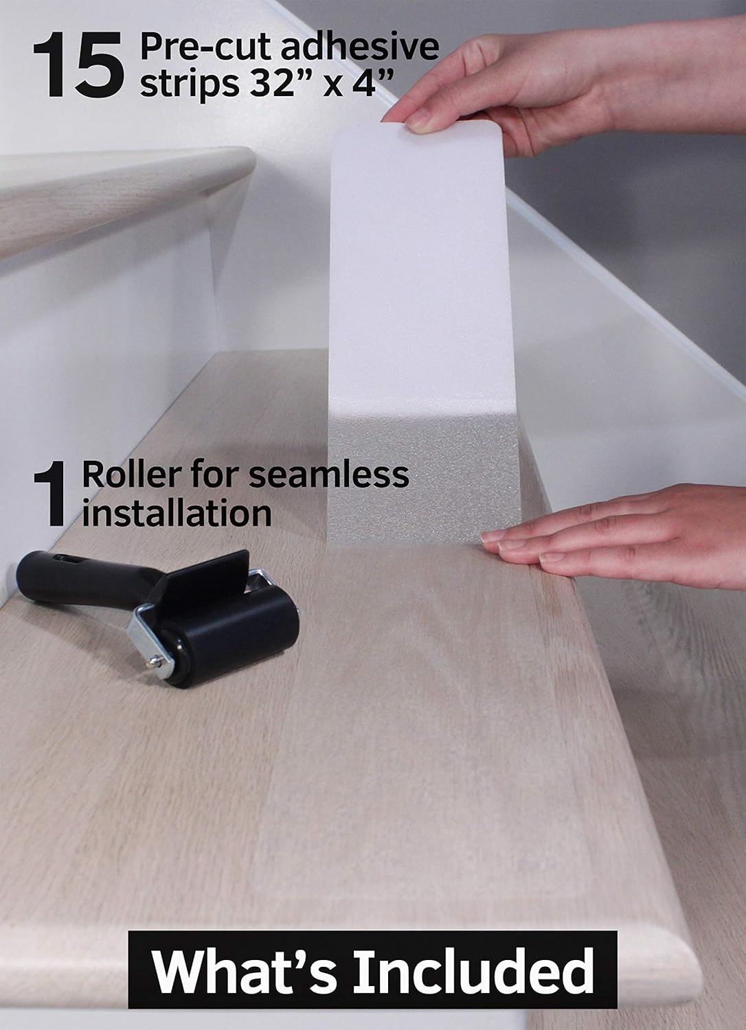 FINEHOUS 32"x4" Non-Slip Stair Treads Tape (15-Pack) - Clear Anti-Slip Indoor Strips