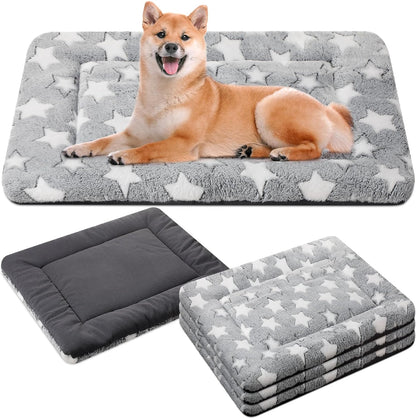 VitalCozy 4 Pcs Dog Crate Pads, Ultra Soft Warm Washable Anti-Slip Kennel Bed Mat for Pets, Reversible, Replaceable, Cage Liner for Small Medium Large Dogs and Cats (18 x 24 x 1.6 Inch,Star,Gray)