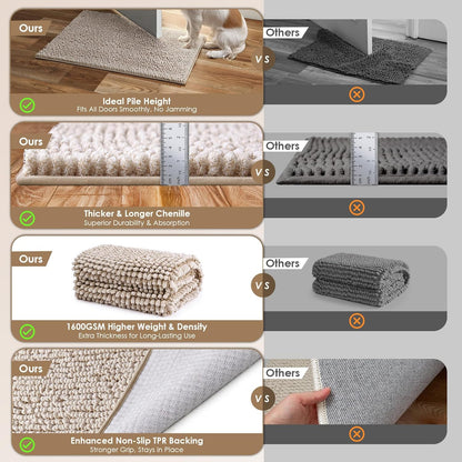 EHEYCIGA Super Absorbent Dog Door Mat for Muddy Paws 30x20 Inch Indoor, Front Doormat Outside Entrance, Quick Dry Chenille Washable Dog Crate Bed, Non-Slip Pet Rug Mud Mat Outdoor Entryway, Grey