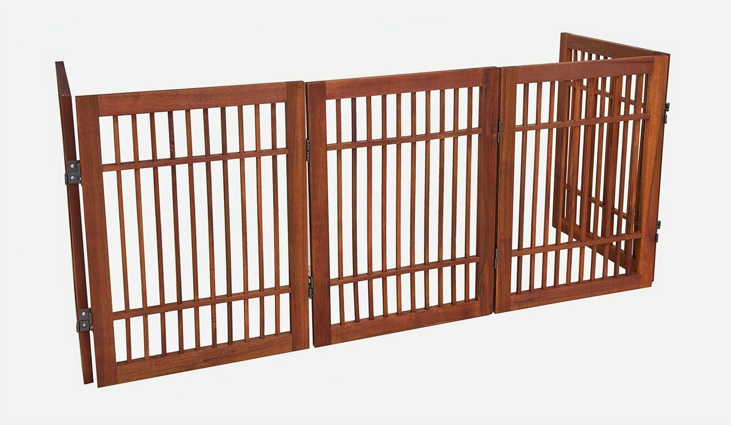 Urnporium Freestanding Wooden Dog Gate for Doorways – Foldable Acacia Wood Pet Gate, No Drill Portable Indoor/Outdoor Puppy Fence Barrier (White Pet Gate, 3 Panel 24" Tall)