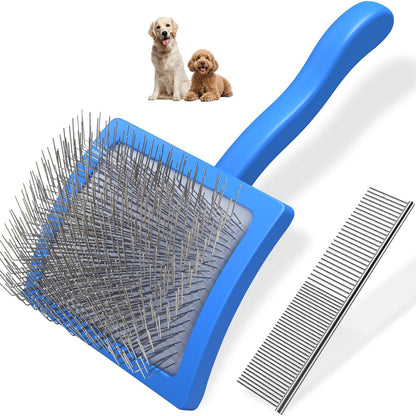 2PCS Slicker Brush for Dogs & Pet Comb,Professional Dog Grooming Brush (Goldendoodles,Poodles,Labradoodles) with Extra Long Pins to Effectively Remove Tangles, Knots and Mats (Orange, Large)