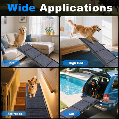 AQUILLA Dog Ramp for Car, 67" L x 17.3" W Foldable Portable Dog Ramp with Non-Slip Rug Surface, Outdoor Pet Ramp for Small & Large & Old Dogs, Get on SUV Car & Truck, Up to 250LBS