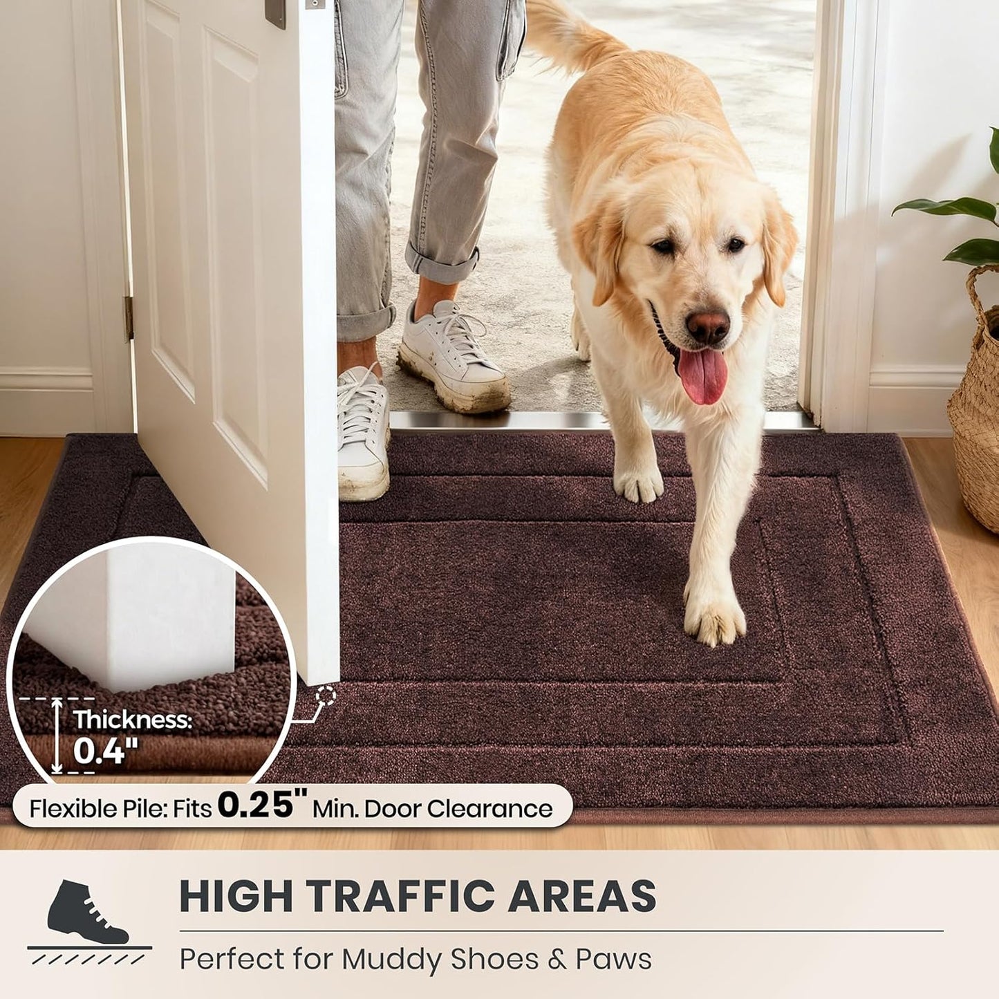 PURRUGS Dirt Trapping Door Mat 32" x 47", Non-Slip/Skid Machine Washable Entryway Rug, Dog Doormat, Super Absorbent Welcome Mat for Muddy Wet Shoes and Paws, Grayish Brown