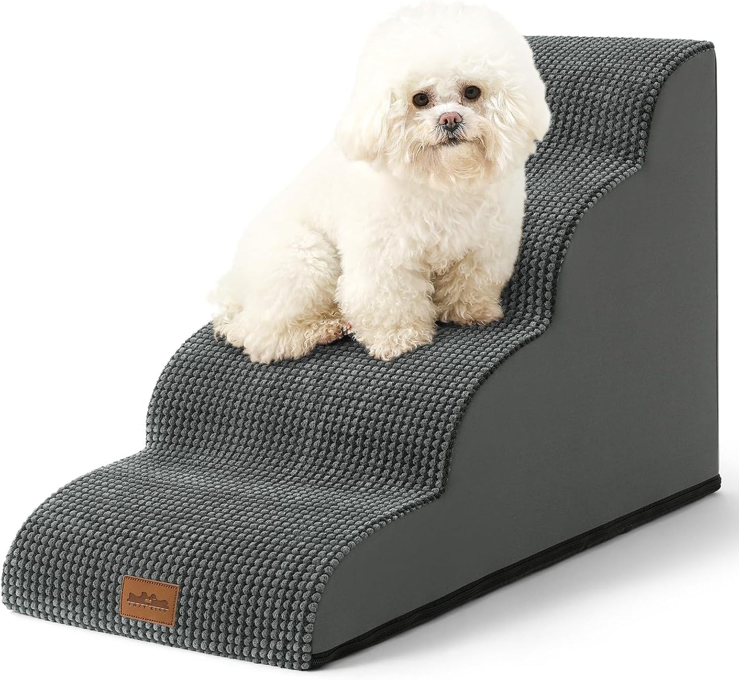 COZY KISS Extra Wide Dog Stairs with Tunnel, Foam Detachable Large Dog Step for Small Pet, Puppy or Cats, Medium Pet Ramp for High Bed, Couch, Sofa or Car, 19.7x33x22.4 inch, 5 Step, Beige