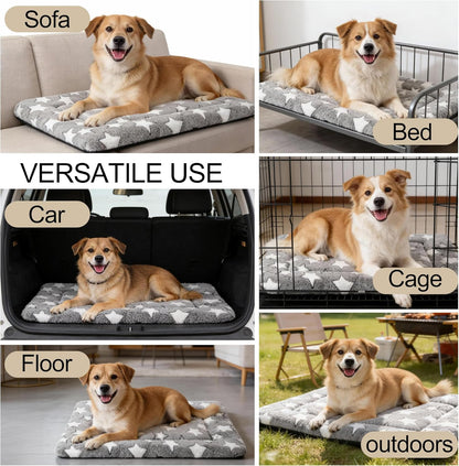 Dog Bed Mat, Reversible Crate Pad & Cute Dog Bed - Machine Washable Kennel Mat with Ultra Soft for Small Dogs (Cool/Warm), 24" x 18", Grey&Star