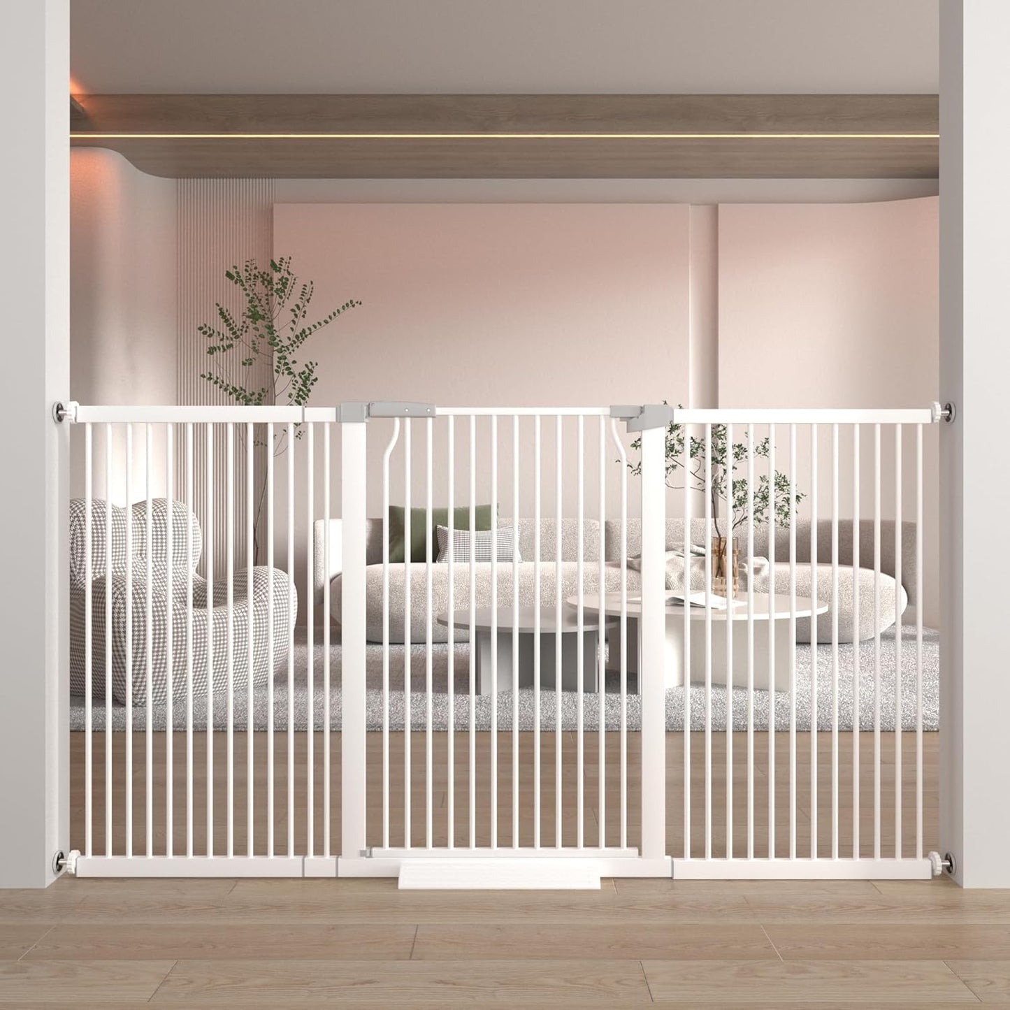 41" Extra Tall Cat Gate for Doorway, 49.2-54.7 Metal Pet Baby Safe Gate, Extra Wide Pressure Mounted Child Door with Expansion Kit, No Drilling No Climb Cat Fence Indoor, Tall Dog Gate, White