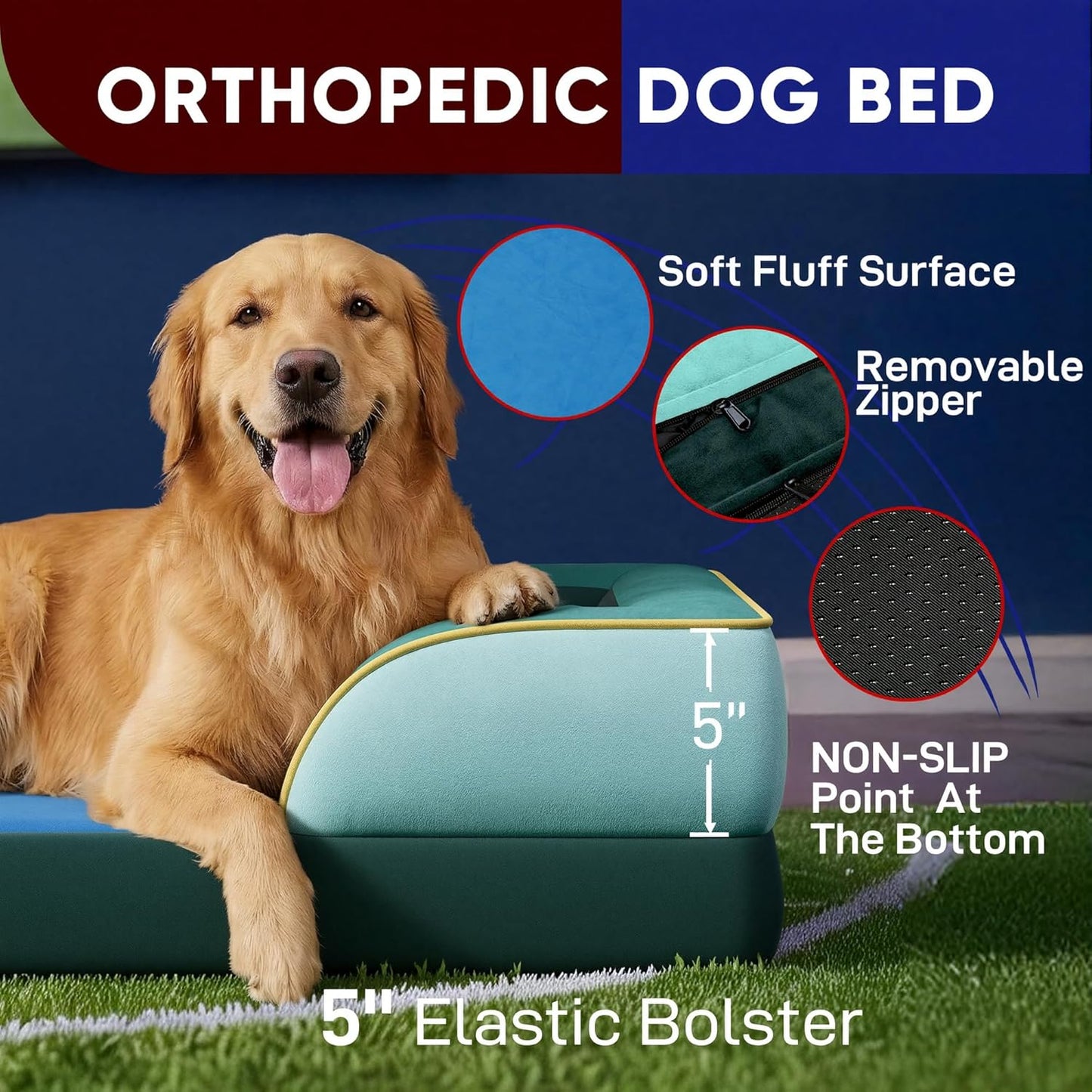 Comfort Expression Orthopedic Dog Bed for Extra Large Dogs 42x30 Inch, Waterproof Egg Crate Foam XL Pet Bed with Removable Bolsters, Dog Couch with Washable Cover & Non-Slip Bottom, Grey - Colors A