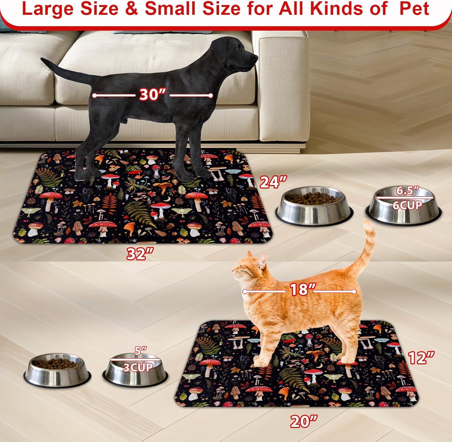Dog Food Mats for Floors Waterproof Mat for Cat Food and Water Bowls - Absorbent Quick Dry Non Slip Mat for Pet Feeding