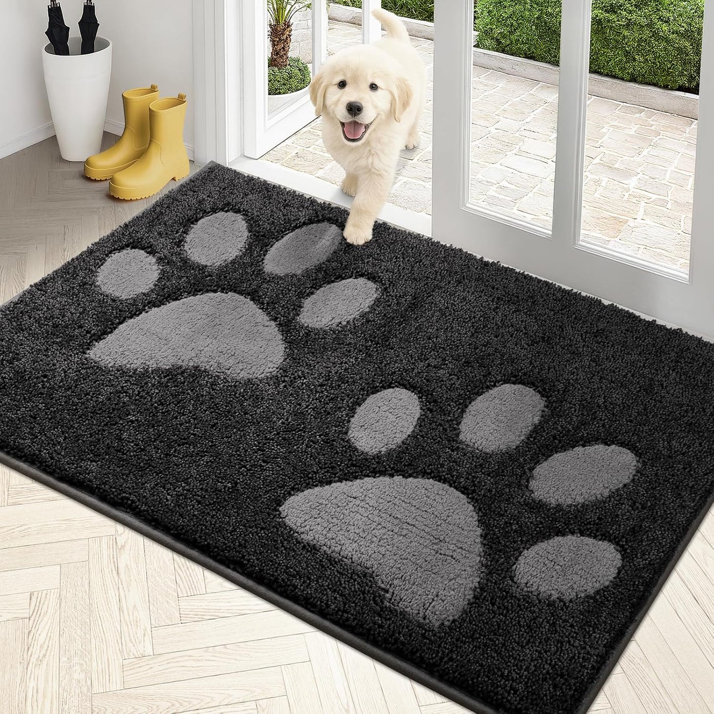 PURRUGS Dirt Trapping Door Mat 20" x 31.5", Non-Skid/Slip Machine Washable Microfiber Entryway Rug, Dog Doormat, Super Absorbent Welcome Mat for Muddy Wet Shoes and Paws, Grey