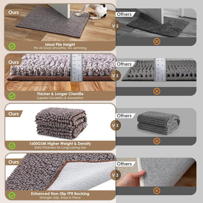 EHEYCIGA Super Absorbent Dog Door Mat for Muddy Paws 30x20 Inch Indoor, Front Doormat Outside Entrance, Quick Dry Chenille Washable Dog Crate Bed, Non-Slip Pet Rug Mud Mat Outdoor Entryway, Grey