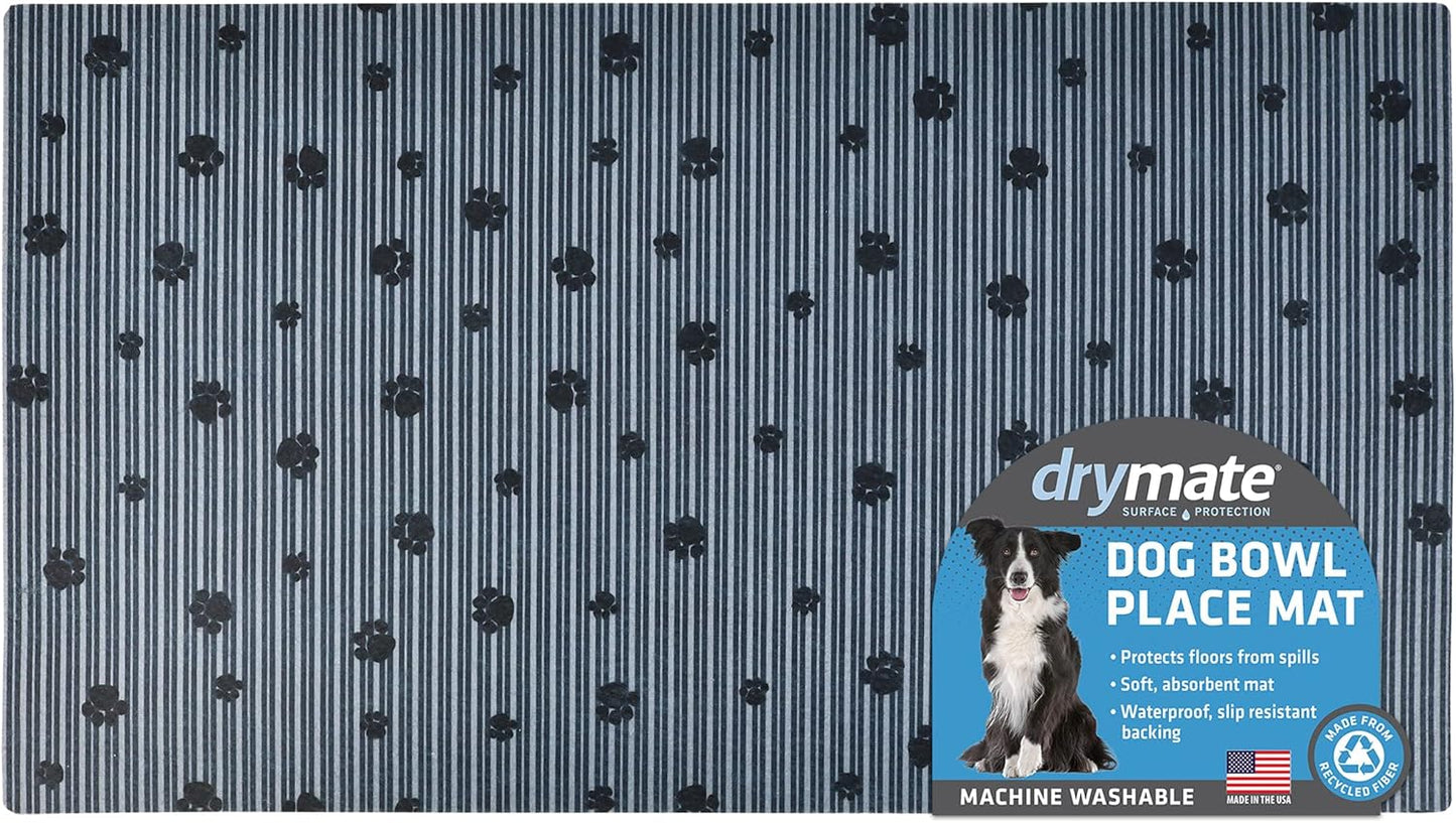 Drymate Pet Bowl Placemat, Dog & Cat Food Feeding Mat - Absorbent Fabric, Waterproof Backing, Slip-Resistant - Machine Washable/Durable (USA Made) (12” x 20”) (Indigo)