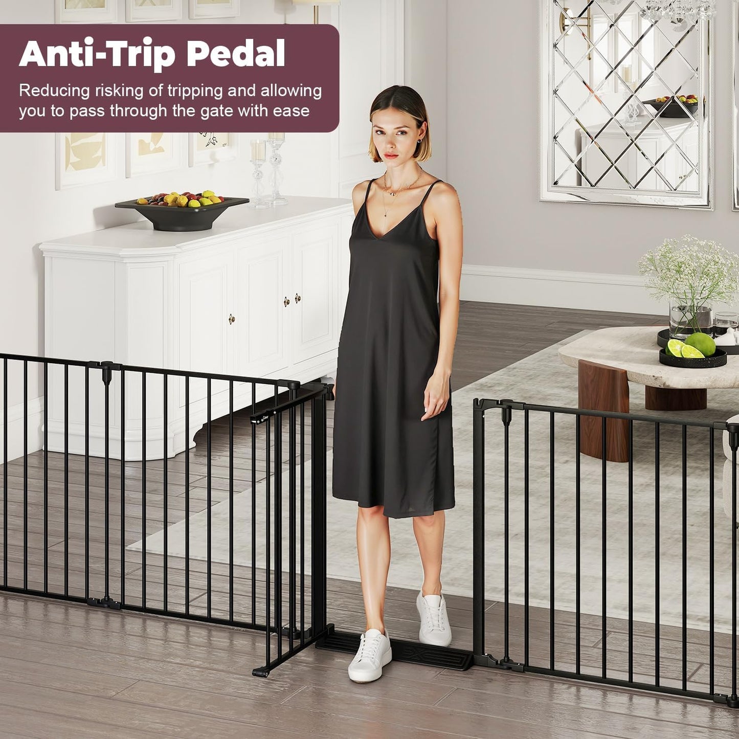 29.4-78" Extra Wide Baby Gate, Long Dog Gates Indoor for Doorways Stairs, Essential Large Safety Gate for Child Toddler with Anti-Trip Pedal, Adjustable Pet Gate, 28" Tall 3 Metal Panels Black