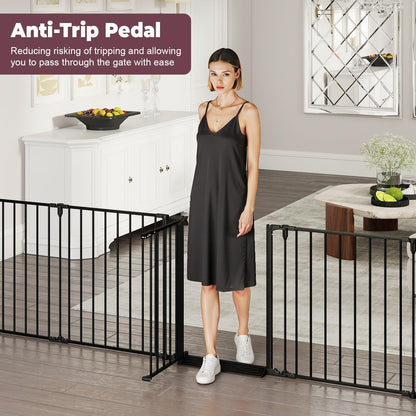 29.4-78" Extra Wide Baby Gate, Long Dog Gates Indoor for Doorways Stairs, Essential Large Safety Gate for Child Toddler with Anti-Trip Pedal, Adjustable Pet Gate, 28" Tall 3 Metal Panels Black