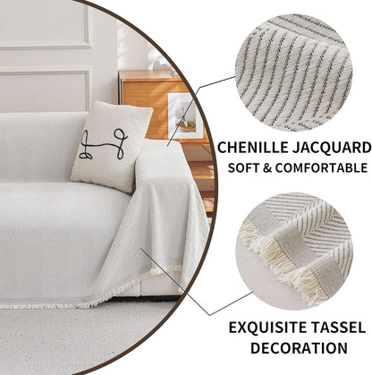 HAOMAIJIA Non Slip Couch Cover Sofa Covers for 3 Cushion Couch Washable sectional Couch Covers for Dogs pet Furniture Protector Couch Cover Blanket for Living Room (Off White, 91"x134")