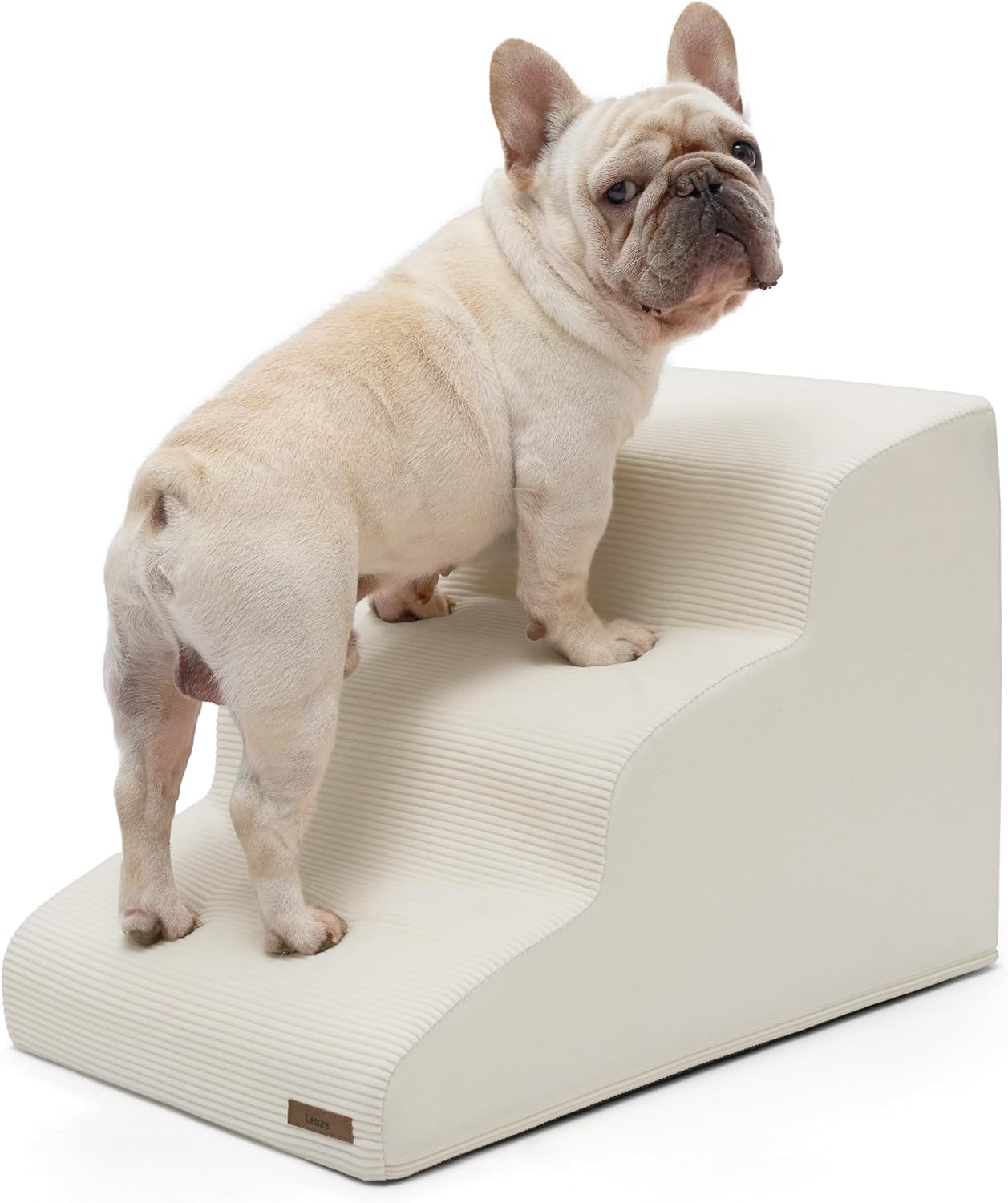 LE SURE Dog Stairs for Small Dogs Pet Steps Ramp for High Bed and Couch with CertiPUR-US Certified Foam with Non-Slip Bottom, Beige, 4 Steps