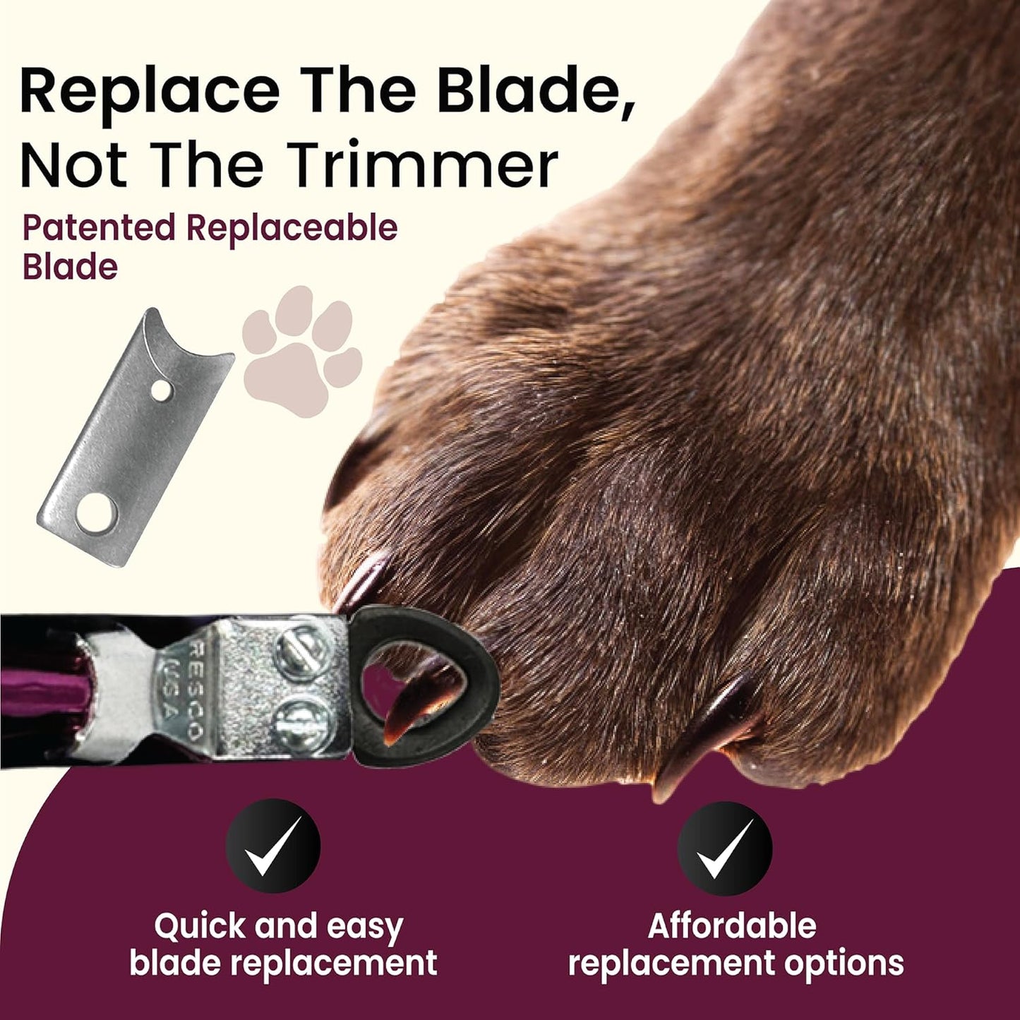 Resco USA-Made Dog Nail Clippers - Professional Guillotine Trimmer for Clean Cuts - Candy Color Series - Replacement Blade System - Fits All Breed Sizes