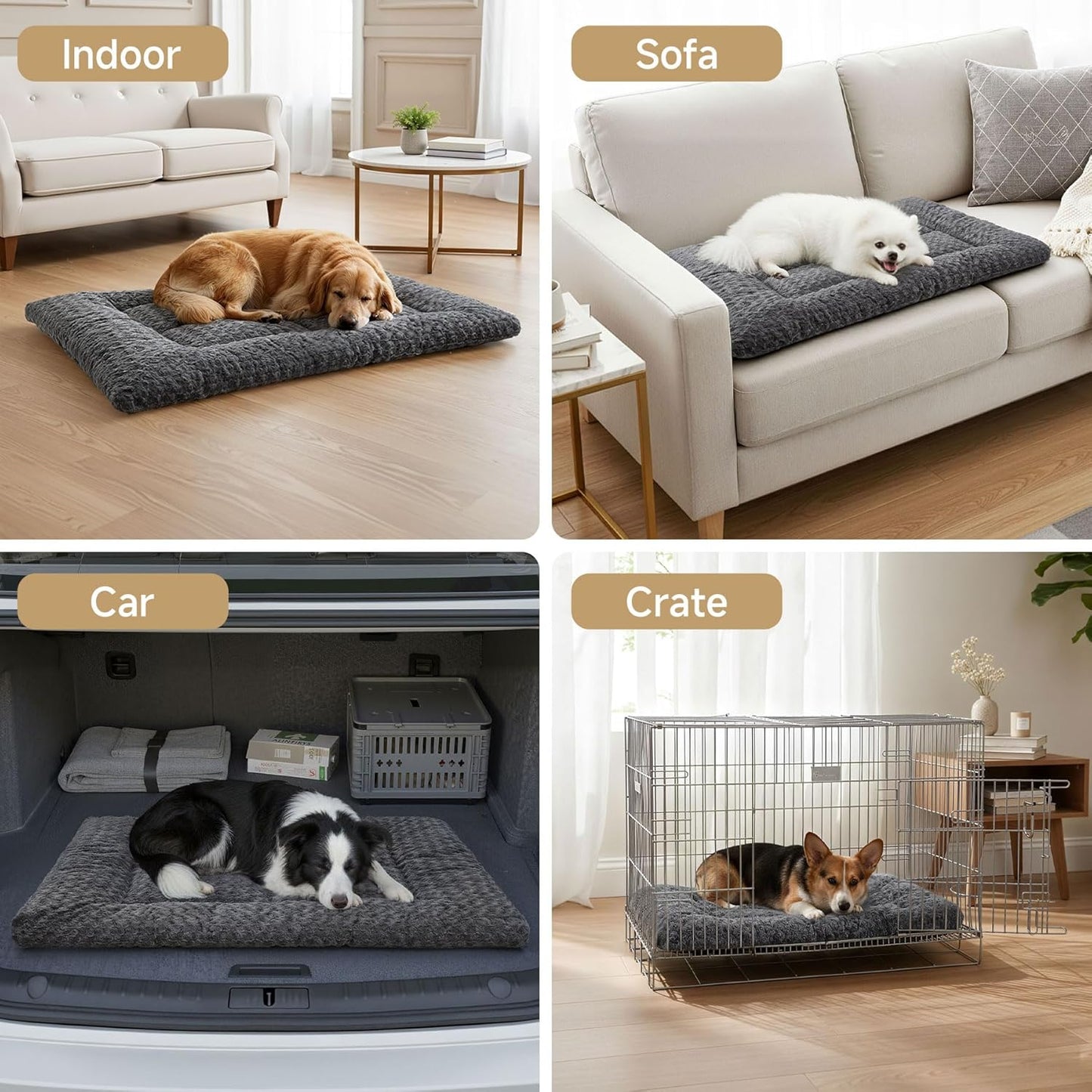 Washable Dog Bed Mat Ultra Soft Dog Crate Pad Comfy Fluffy Pet Kennel Beds Sleeping Mattress for Large Jumbo Medium Small Dogs, 36 x 23 Inch, Gray