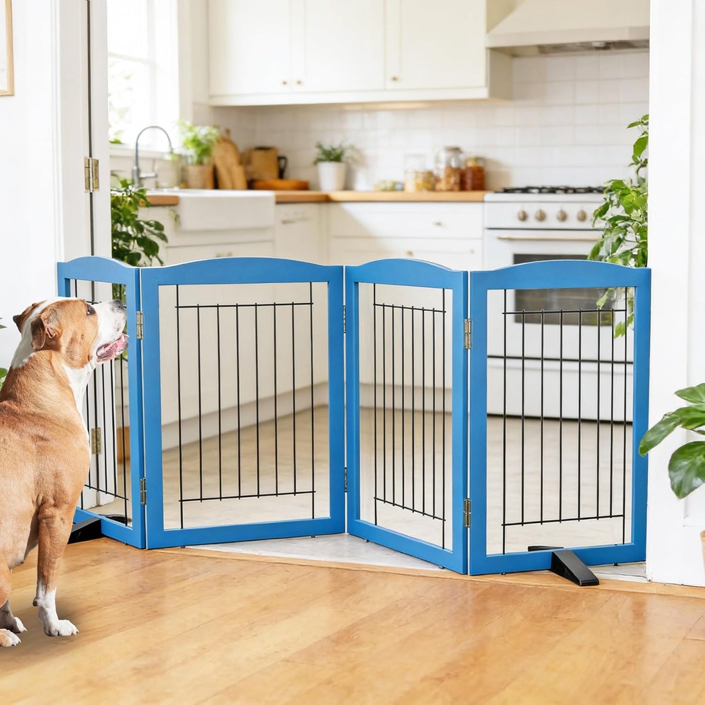 ZJSF Freestanding Dog Fence Indoor, Foldable Dog Gate for Doorways, Stairs or Hallways, Sturdy Wood Extra Wide Pet Gate with Support Feet for The House, White, 24 "Height-3 Panels