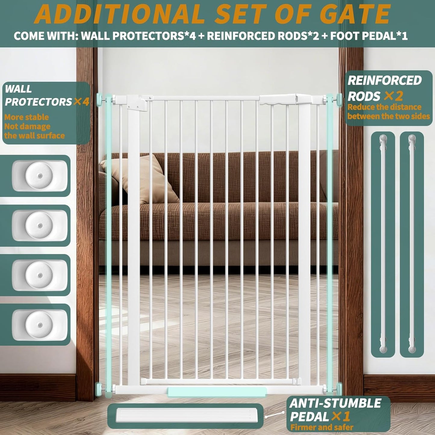 AiWMGL 40.55" Tall, 53.74-61.61 Inch Wide, 1.37" Ultra Narrow Spacing Dog Pet Baby Gate Indoor for Doorway Hallway, Pressure Mounted 54 55 56 57 58 59 60 61 Inches Wide