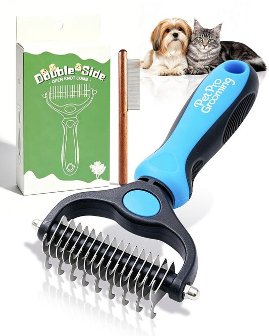 Pet Pro Grooming Tool, Dematting Comb for Dogs and Cats, Deshedding Dog Brush, Undercoat Rake for Dogs, Removes Tangles Knots and Loose Fur, Grooming Tool for Thick Coats (Orange)