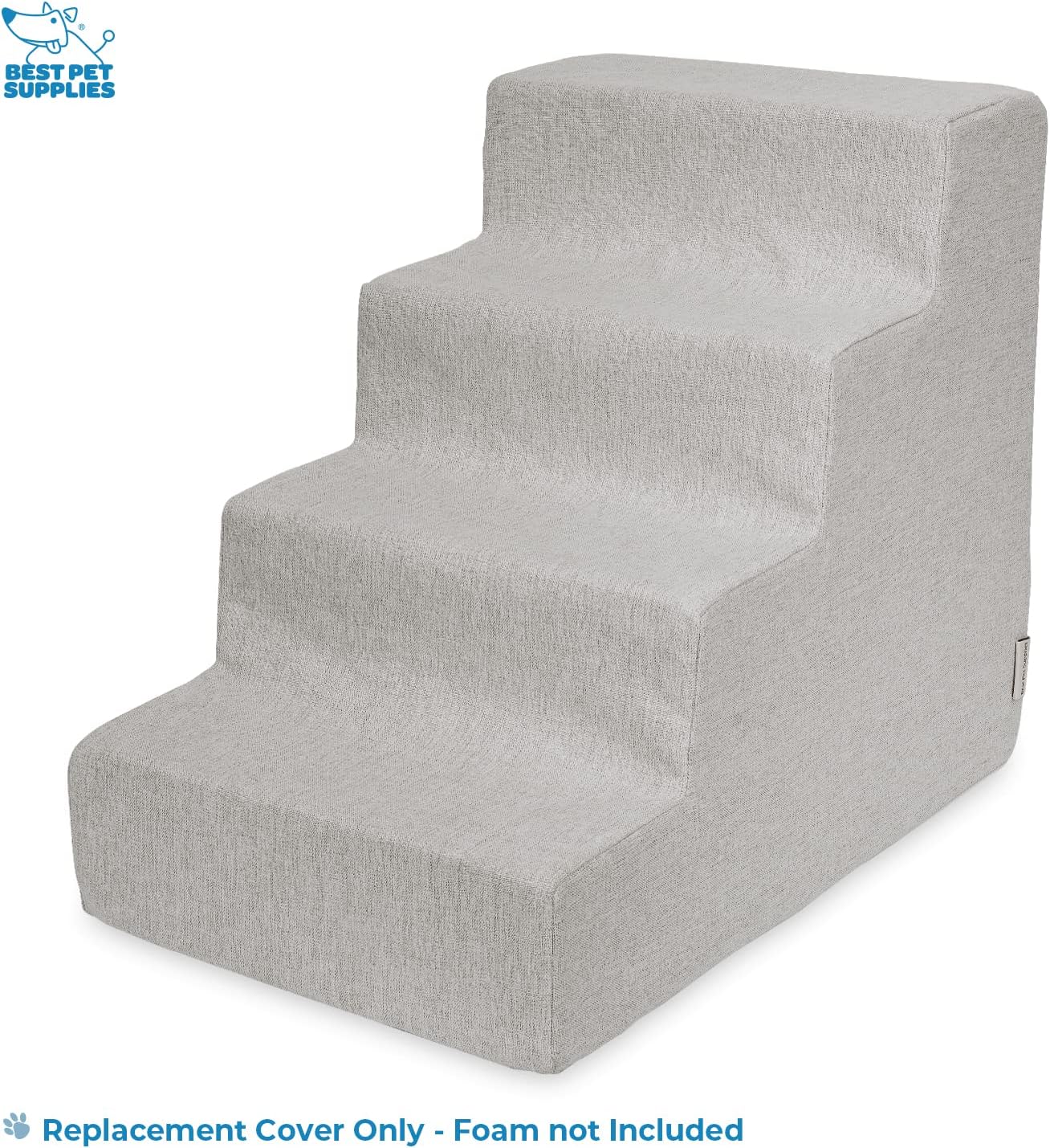 Best Pet Supplies Foam Pet Steps Cover for Small Dogs and Cats, Portable Ramp Stairs for Couch, Sofa, and High Bed Climbing (Cover Only) - Ash Gray Linen, 3-Step (Cover Only)