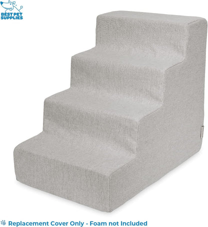 Best Pet Supplies Foam Pet Steps Cover for Small Dogs and Cats, Portable Ramp Stairs for Couch, Sofa, and High Bed Climbing (Cover Only) - Ash Gray Linen, 3-Step (Cover Only)
