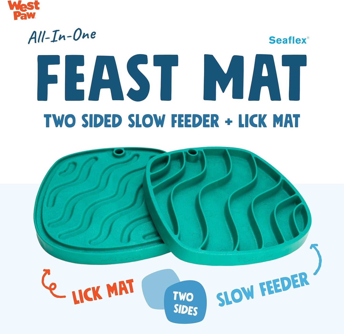 West Paw Seaflex Bubbles Feast Mat – All-in-One, Slow Feeder, Lick Mat – Encourages Foraging & Food Exploration - Engages Picky Eaters & Slow Feeding - Versatile – Easy to Clean, Non-Toxic - Tropic