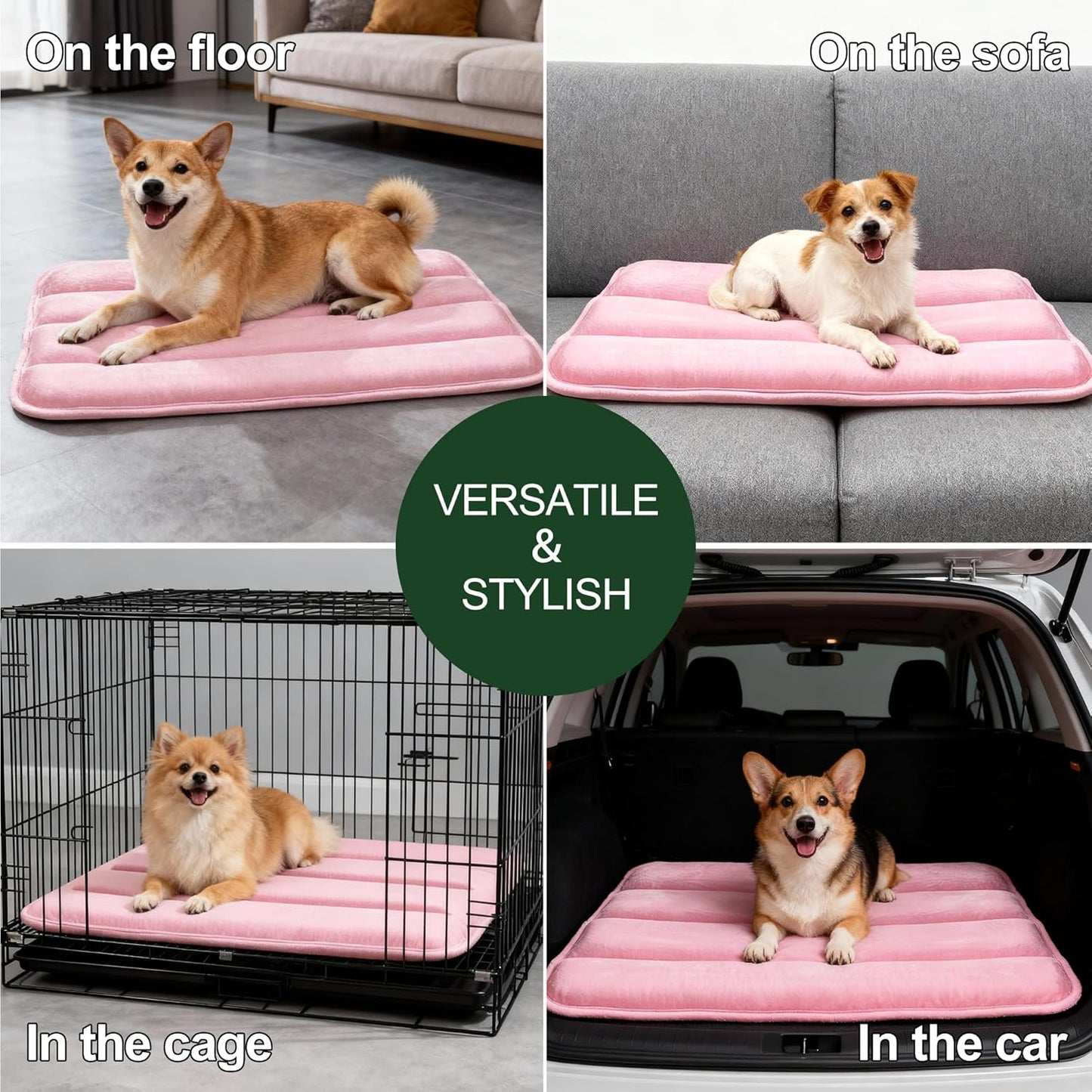 Dog Bed Mat, Reversible Crate Pad & Cute Dog Bed - Machine Washable Kennel Mat with Ultra Soft for Small Dogs (Cool/Warm), 24" x 18", Grey&Star