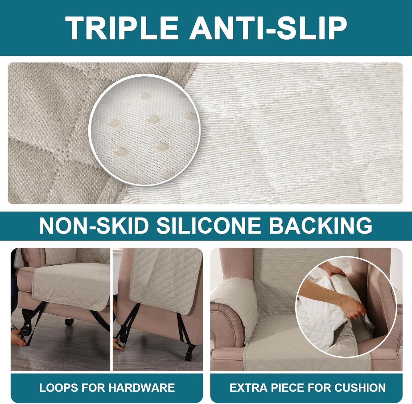 Turquoize 100% Waterproof Sofa Covers Couch Cover Sofa Cover for Dogs Couch Protector Triple Non-Slip Sofa Slipcover for 3 Cushion Couch Furniture Protector for Pets, Kids,Dog (Sofa 70", Ivory)