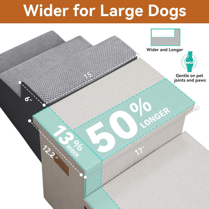 Zerbuger Wider Dog Ramp for High Bed with Storage 18" H, Foldable Dog Stairs for Small Medium Large Older Senior Animal, Sturdy Dog Step for Climbing Bed or Couch, Arthritis-Friendly (Gray, No Condo)