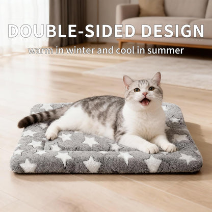 Dog Bed Mat, Reversible Crate Pad & Cute Dog Bed - Machine Washable Kennel Mat with Ultra Soft for Small Dogs (Cool/Warm), 24" x 18", Grey&Star