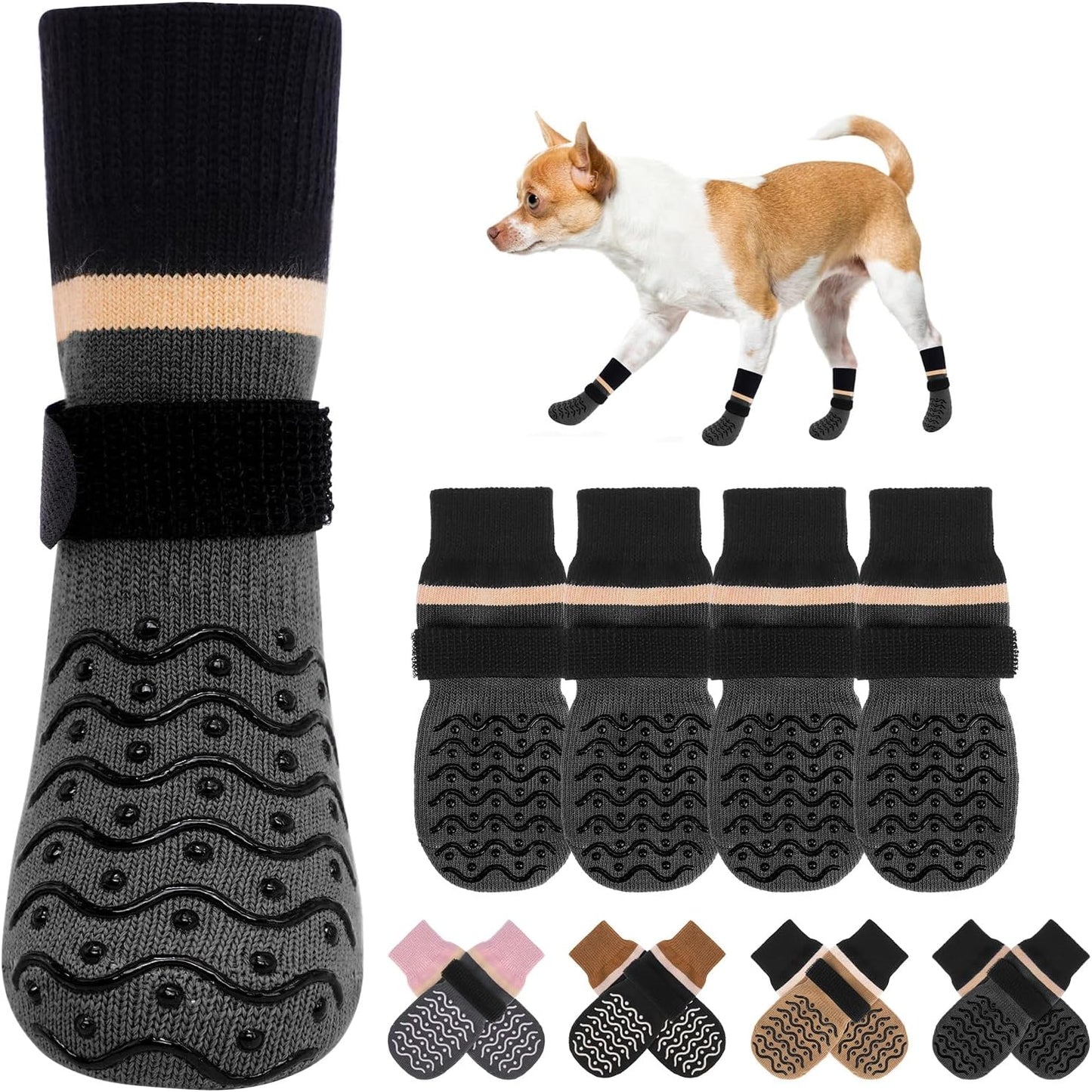BEAUTYZOO Dog Socks to Prevent Licking Paws -Dog Shoes for Hot Pavement & Hardwood Floors Anti Slip, Traction Control Boots & Paw Protectors with Double Side Grips for Small Medium Large Senior Dogs