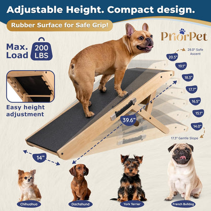 Dog Ramp for Couch – Non-Slip, Sturdy Build Foldable Wooden Dog Ramp – Supports up to 200 lbs – 7 Adjustable Heights (14"–20.5") – Enhanced Stability – Birchwood Pet Ramp for Small Dogs – Gray