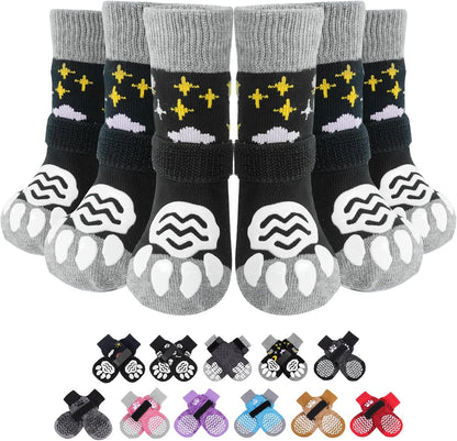 PUPTECK Anti Slip Dog Socks with Double Grippers for Hardwood Floors, Shoes for Hot/Cold Pavement, Boots & Paws Protectors to Prevent Licking, Traction Booties for Senior Small Large Dogs