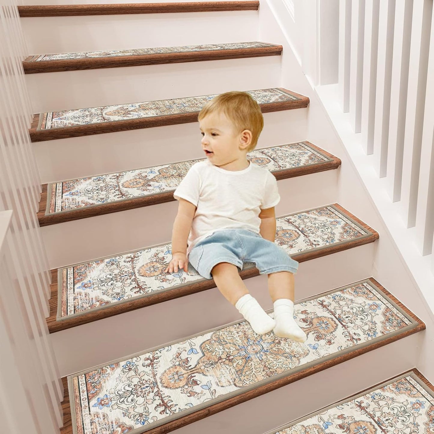 Pauwer Carpet Stair Treads for Wooden Steps Indoor 15 Pack 8" X 30" Peel and Stick Stair Treads Non Slip Staircase Step Treads Reusable Stair Runner Rugs for Dogs, Kids and Elders